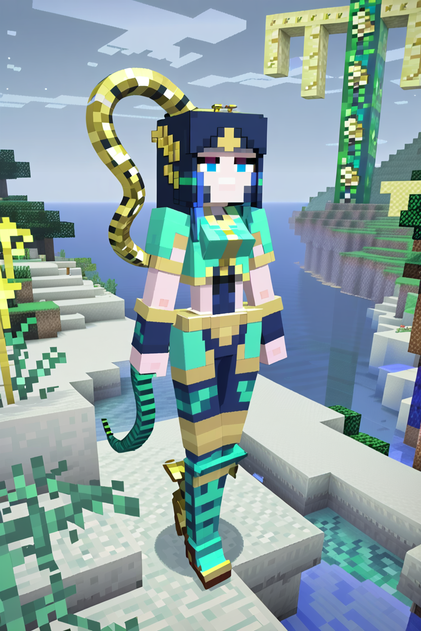 A woman in a bikini and a sword in a minecraft style - SeaArt AI