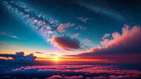 smokeanywhere,puffy clouds,sunrise,(picture from above the clouds),<lora:smokeanywhere:0.8>,(colorful clouds),<lora:IceAI:0.5>,IceAI,<lora:LAS:0.5>,cloud,colorful,starry,stars in the sky,