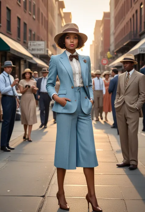 ((fashion photography)), perfect face, perfect eyes, (medium full shot) of  (supermodel gangster) young woman, african american,...