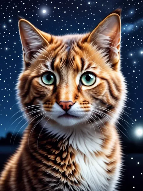 a close up of a cat with a starr sky background