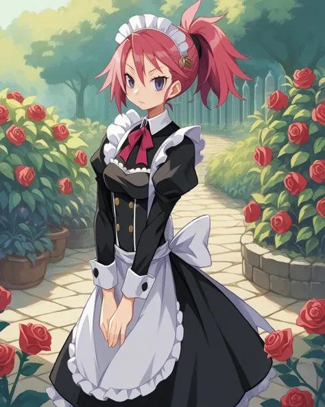 score_9, score_8_up, score_7_up, source_anime, solo, 1girl, rose garden, maid, cowboy shot, harada takehito, <lora:harada_takehi...