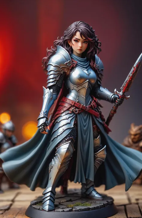 Digital photography, painted miniature, toy, action figure, bloody fantasy character, wearing armor or robes or leather, various armor pieces, artgerm, HDR, 4k, tabletop RPG setting, Cool color palette, ring lighting, full body view <lora:TabletopRay:1> <l...