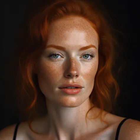 a close up of a woman with freckles on her face