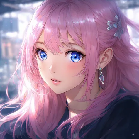 1girl, asian girl, korean, pink hair, blue eyes, cute, wonderful, realistic, photography, close-up shoot, anime style, anime 