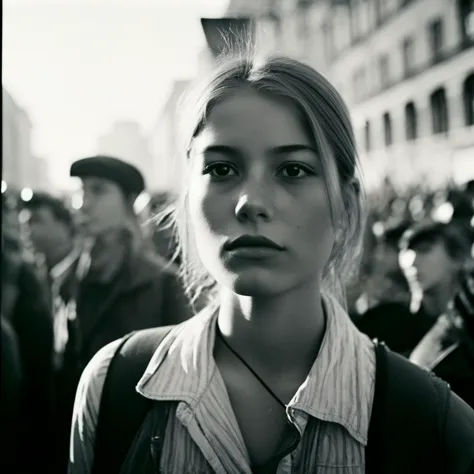 a candid photo of a young woman at a protest Anton Corbijn