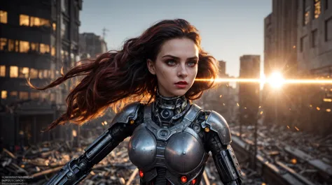 a woman in a futuristic suit standing in a city