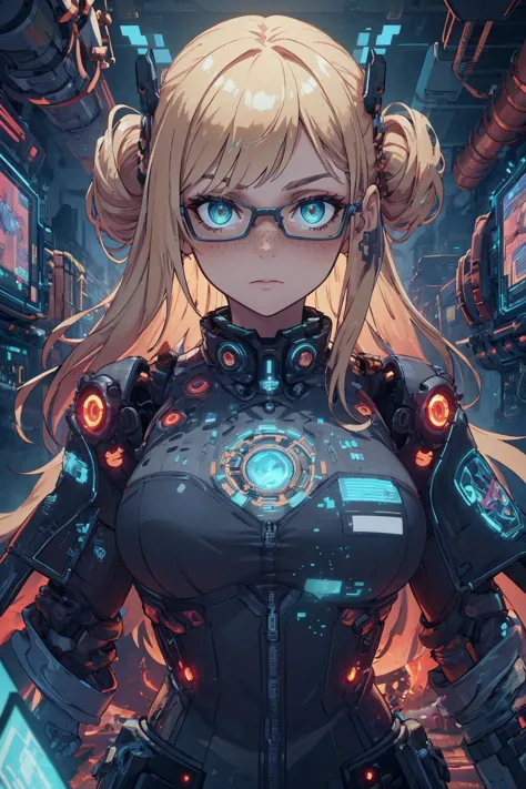 a woman in a futuristic suit with glasses and a sci - futuristic face