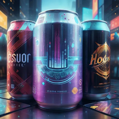 masterpiece, adstech, a soda for cool and attractive people, colorful symbols, holographic, text, commercial, advertisement, <lo...