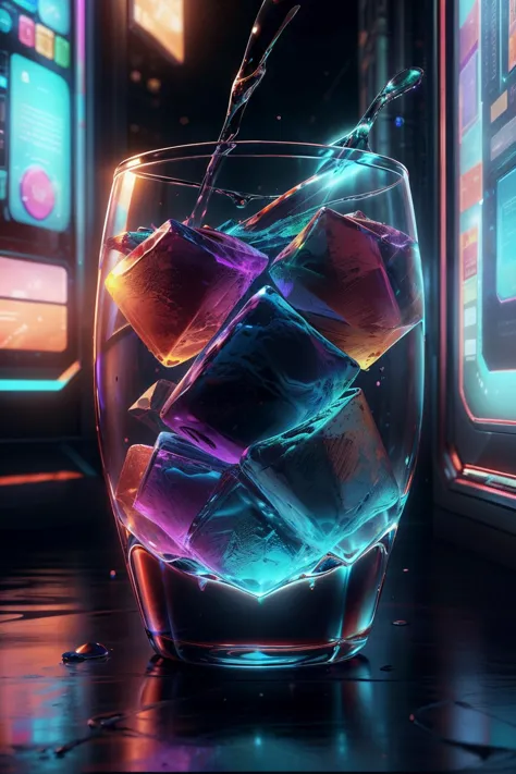 masterpiece, adstech, a glass of holographic cola, glowing, commercial, advertisement, detailed, <lora:AdsTech:1>