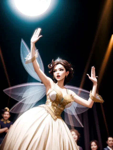 ((masterpiece), best quality, high quality, professional quality, highly detailed, highres, perfect lighting, natural lighting), beautiful, fairy godmother, waving hand, granting a wish, making dreams come true