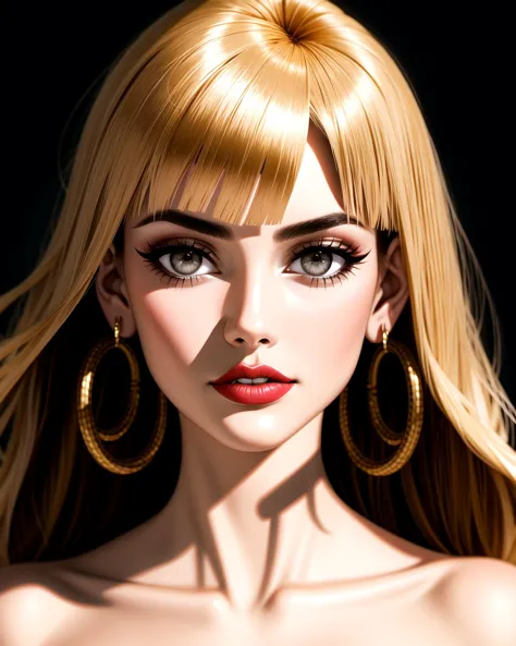 a close up of a woman with blonde hair and big earrings