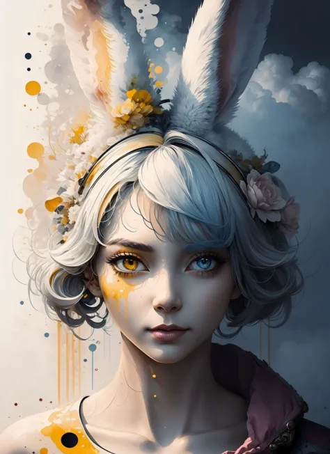 masterpiece, best quality, (rabbit) woman, large eyes, (cartoon), splashing, abstract, psychedelic, (neon:0.8), extremely detailed, (white background:1.3), ink,  (creative:1.3), intricate detail, (pretty face), dynamic lighting, natural lighting, (yellow:1.3), photorealistic, sy3 <lora:Sy3:0.4>    <lora:ink-0.1-3-b28-bf16-D128-A1-1-ep64-768-DAdaptation-cosine:1>  ADDCOL 
(style of Kim Keever), fog, clouds, masterpiece, best quality, (rabbit) lady, large eyes, (cartoon),  (neon:0.8), extremely detailed, (creative:1.3), intricate detail, (pretty face), dynamic lighting, natural lighting, (blue),  pink