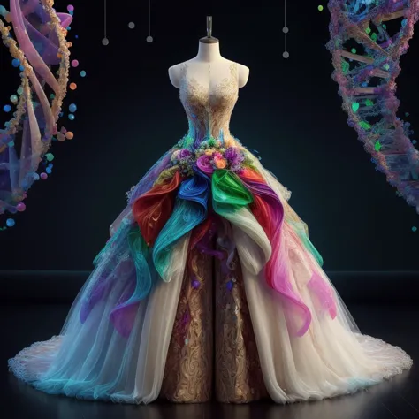 Vestido de novia ScienceDNAStyle, Vistoso, explosión de color, ciencia, investigación, ciencia ficción (obra maestra:1.3) (mejor calidad:1.2) (alta calidad:1.1)