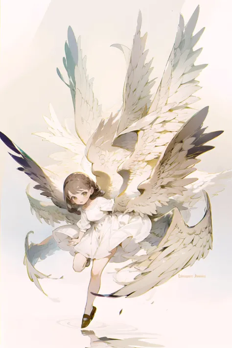 anime - style illustration of a girl with wings flying in the air