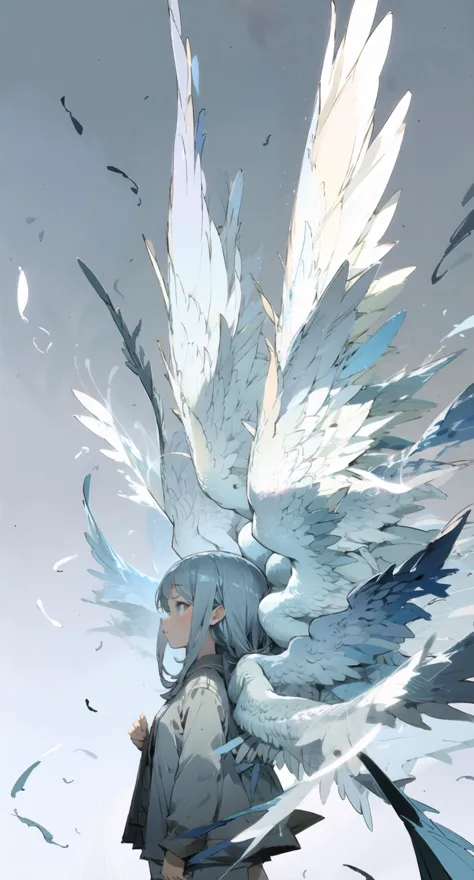 anime girl with wings flying in the sky