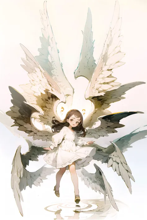 anime - style illustration of a girl with wings in a white dress