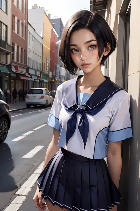 (masterpiece, best quality), 1girl,   <lora:kobayakawa_rinko_v1:0.8> aarinko, short hair, black hair, bob cut, serafuku, sailor collar, blue neckerchief, white shirt, short sleeves, pleated skirt, blue skirt, aarinko, short hair, black hair, bob cut, serafuku, blue shirt, long sleeves, sailor collar, white neckerchief, pleated skirt, blue skirt