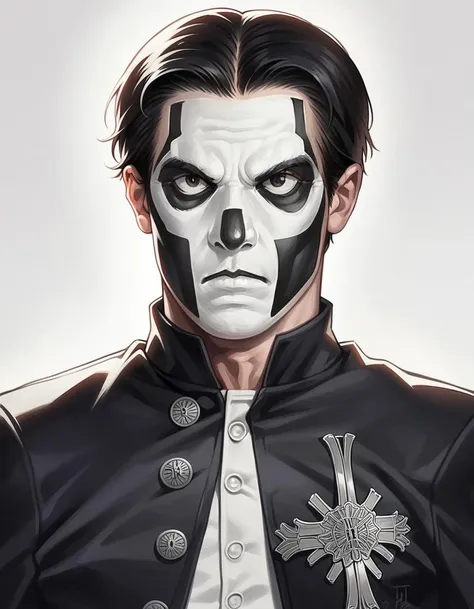 a drawing of a man with a black and white face paint