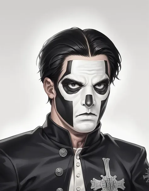 a drawing of a man with a black and white face paint