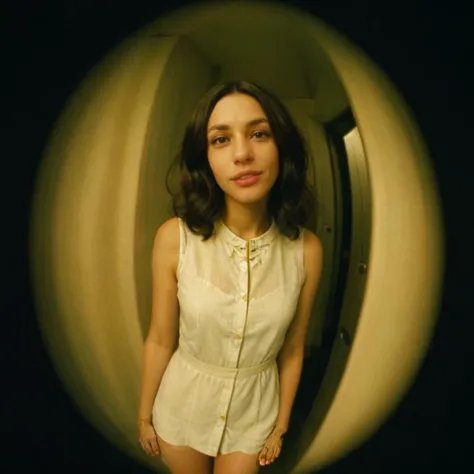 arafed woman in a white dress standing in a doorway