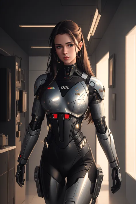 ((oil painting)) of ((attractive female modern military with with cybernetic limbs part cyborg on patrol)), cinematic, dynamic p...