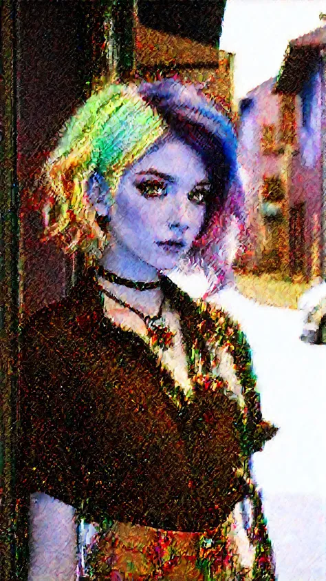 Dark shot, city street, pastel goth, sexy goth girl, photo of cute 24 years old Italian redhead woman, cinematic shot, hard shad...
