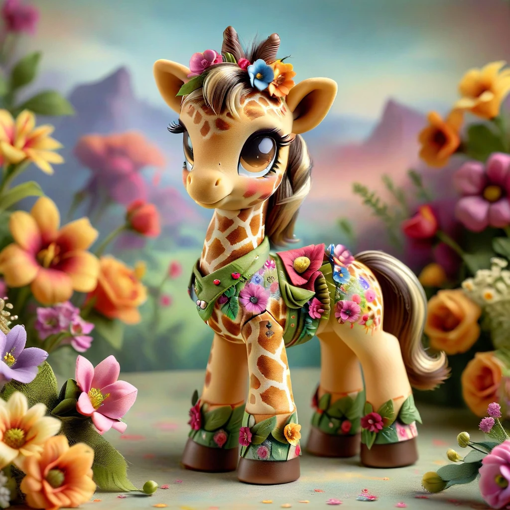 ral-ltlpowny giraffe,flowers,realistic,highly detailed,lifelike,studio photo,highly detailed,masterpiece