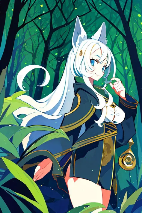 anime girl in a forest with a sword and a cat