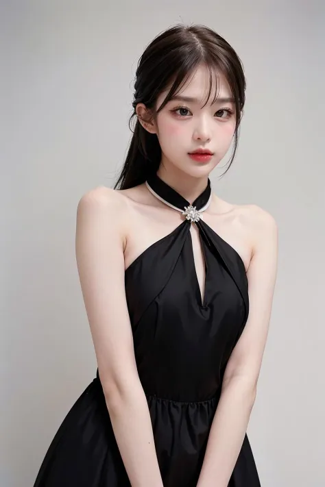 1girl, black  formal long dress,white background,   <lora:mobye_exBNK48-04:1>