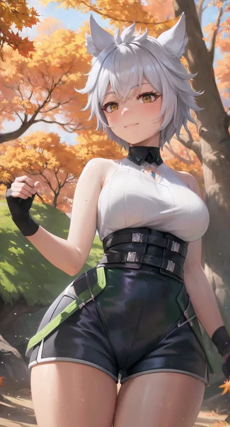 a close up of a person in a short skirt and a cat ears