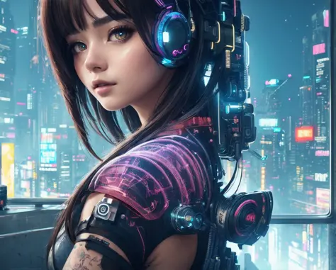 ((master piece)),best quality, illustration, 1girl, look out the window, beautiful detailed eyes, (beautiful detailed cyberpunk ...