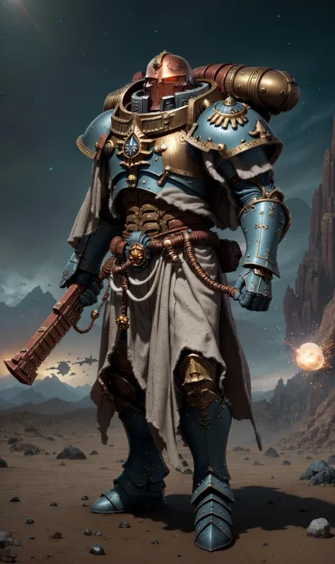 wizard, warhammer 40k, space marine, intricate ornamented, Pebble Gray Copper Cream armor, adepta sororitas, dynamic posture, Bo...