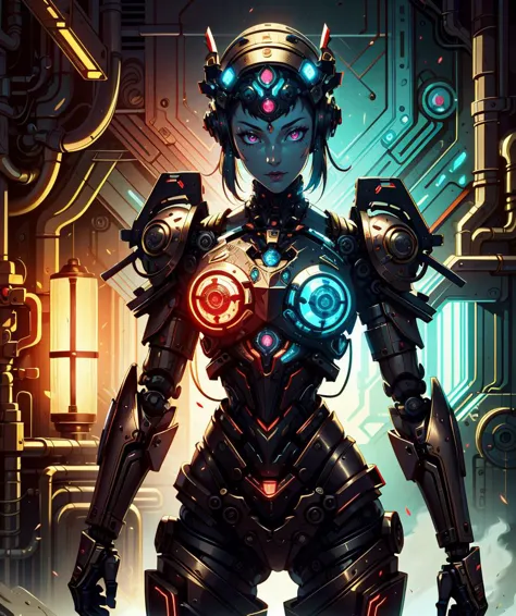 a woman in a futuristic suit with glowing eyes and a sci - futuristic helmet