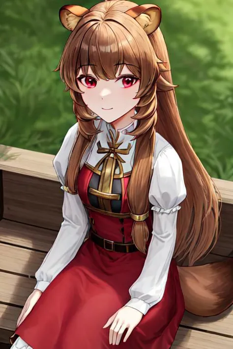 anime girl with long brown hair sitting on a bench