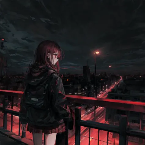 1girl, solo, city at night, dark color palette <lora:BizarreV1:0.4> horror <lora:add_detail:0.8> <lora:zoom_slider_v1:1>