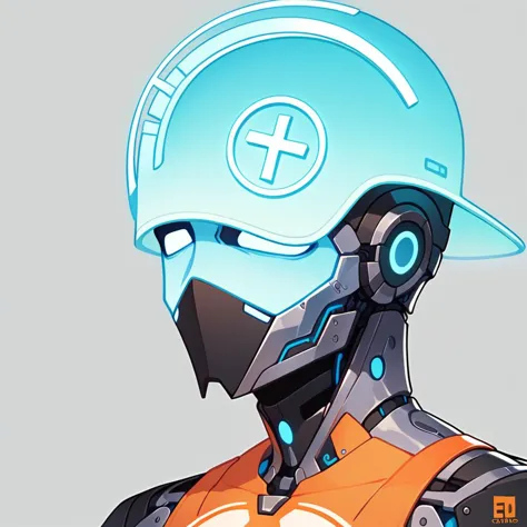 a close up of a robot wearing a helmet and a helmet