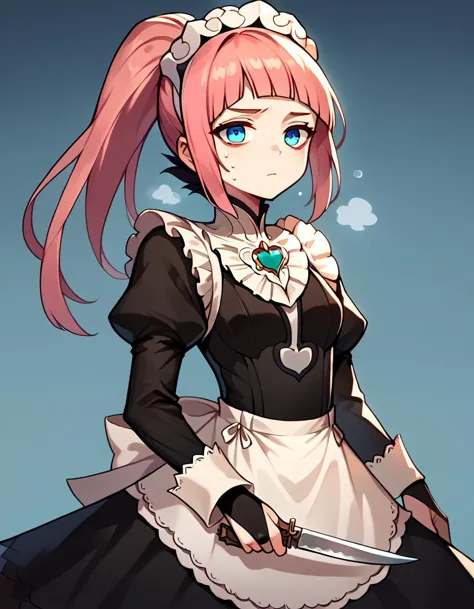 a cartoon image of a woman in a maid outfit holding a knife