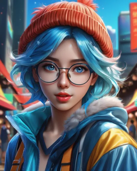 anime artwork <lora:SaFFe-Anim-LycorsFF:1> a woman with blue hair and glasses, in style of ultra realistic, digital art. photo r...