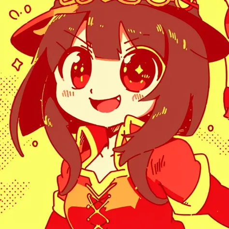 <lora:Diives_Style:0.7>, anime girl, megumin, upper body,  smiling, happy, <lora:jbs2:0.9>,  jbstyle,  halftone shading,  red an...