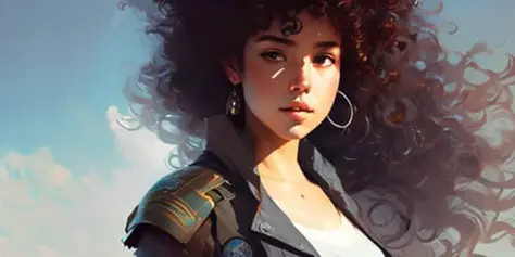 (samdoesart:1.1) (dreamlikeart:1) full body portrait of a beautiful young lady, curly hair, (sci-fi:1.2), masterpiece, intense s...