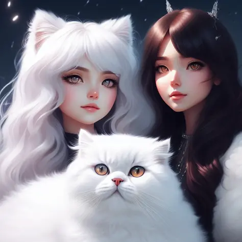 beautiful girl with a giant fluffy white persian cat, detailed face and body, elegant, detailed eyes, 
dreamlikeart
samdoesart
k...
