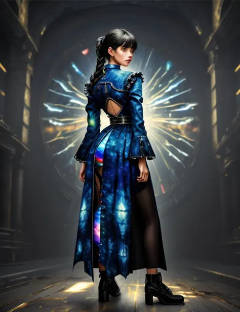 ((best quality)), ((masterpiece)), ((realistic,digital art)), (hyper detailed),DonMDj1nnM4g1cXL  lower body clothing, Eyelet, ,  Oversized Fit, Drop Waist,  High Slit, Button Closure,,Button Fly,,Appliqué,,Low Back,,Tie-Dye,Peplum Hem,  , octane rendering, raytracing, volumetric lighting, Backlit,Rim Lighting, 8K, HDR,   <lora:Dj1nnm4g1c:0.8>