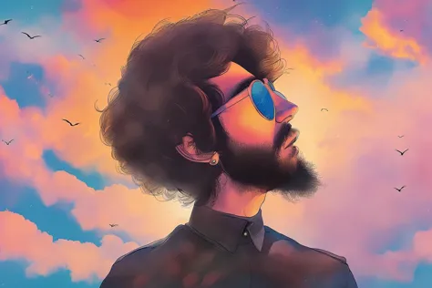 a close up of a man with sunglasses and a beard