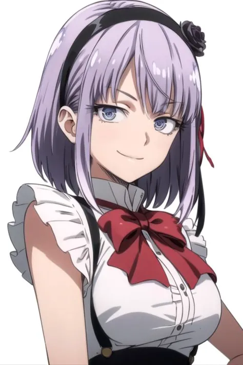 solo, 1girl, looking at viewer, 2D, anime, anime coloring, upper body, (simple background, solid white background:1.3), <lora:hotaru-dagashikashi:0.8>, hotaru shidare, red bow, smile