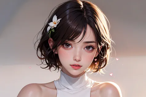 anime girl with flower in hair and white top