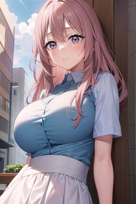 shinjuinui, <lyco:shinjuinuis1-lyco-nochekaiser:1>, 
shinju inui, long hair, pink hair, (pink eyes:1.5), (large breasts:1.2),
BREAK skirt, shirt, short sleeves, white skirt, blue shirt,
BREAK outdoors, city, crowd,
BREAK looking at viewer, (cowboy shot:1.5),
BREAK <lyco:GoodHands-beta2:1>, (masterpiece:1.2), best quality, high resolution, unity 8k wallpaper, (illustration:0.8), (beautiful detailed eyes:1.6), extremely detailed face, perfect lighting, extremely detailed CG, (perfect hands, perfect anatomy),