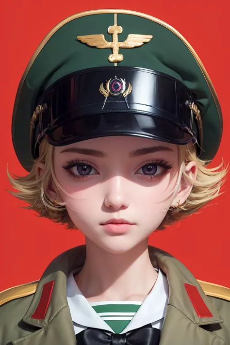 a close up of a person wearing a uniform and a hat