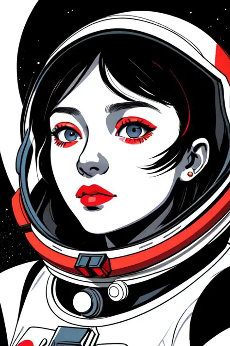 high details ,masterpiece
an astronaut woman closeup, saturated colors, limited palette, 3 colors, ink, black white and red,
