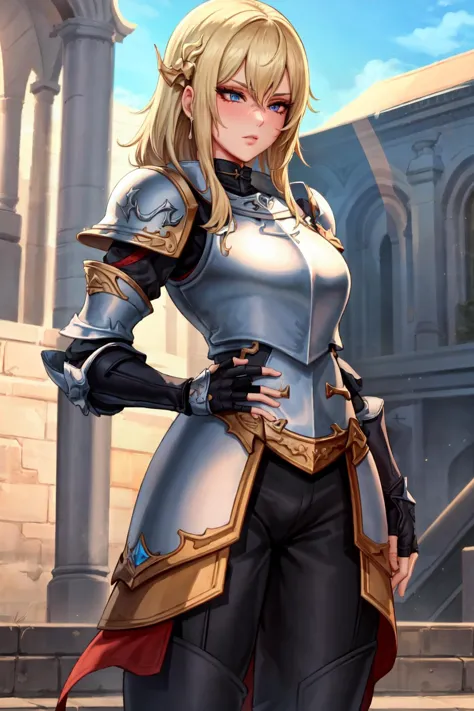 (masterpiece:1.2), (best quality:1.2), perfect eyes, perfect face, perfect lighting, 1girl, mature female paladin standing on a ...