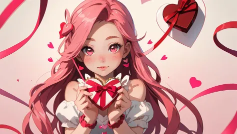 high quality, masterpiece, 1girl, valentine, cupid, heart, red, pink, white